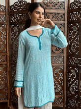 Turquoise Veil Chikankari Short Kurta